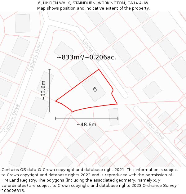 6, LINDEN WALK, STAINBURN, WORKINGTON, CA14 4UW: Plot and title map