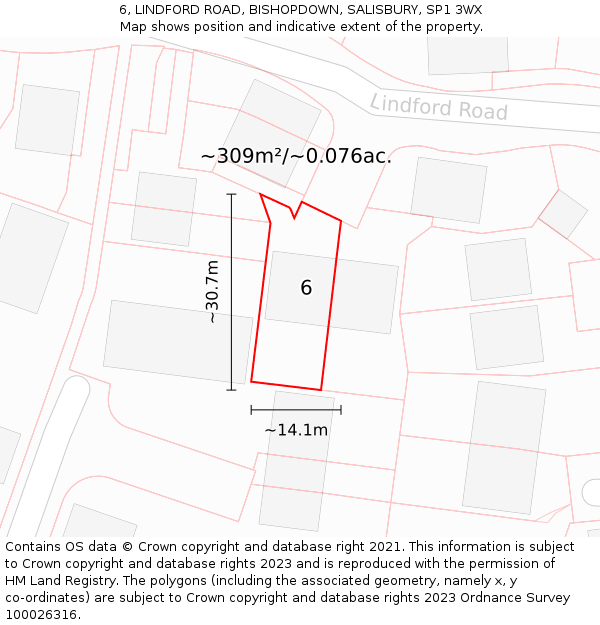 6, LINDFORD ROAD, BISHOPDOWN, SALISBURY, SP1 3WX: Plot and title map