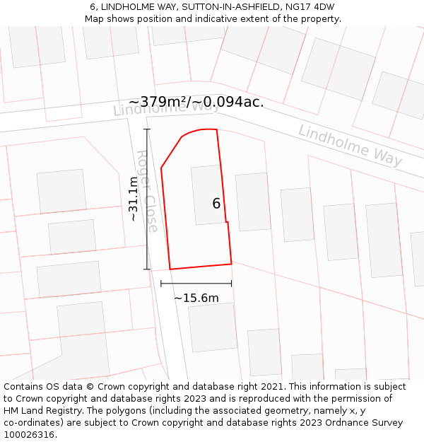 6, LINDHOLME WAY, SUTTON-IN-ASHFIELD, NG17 4DW: Plot and title map