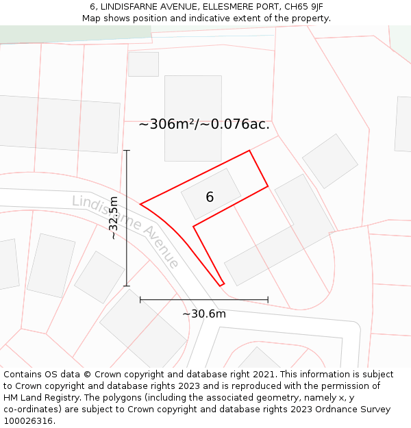 6, LINDISFARNE AVENUE, ELLESMERE PORT, CH65 9JF: Plot and title map