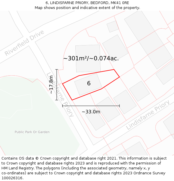 6, LINDISFARNE PRIORY, BEDFORD, MK41 0RE: Plot and title map