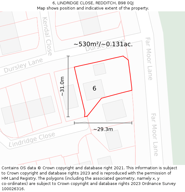 6, LINDRIDGE CLOSE, REDDITCH, B98 0QJ: Plot and title map