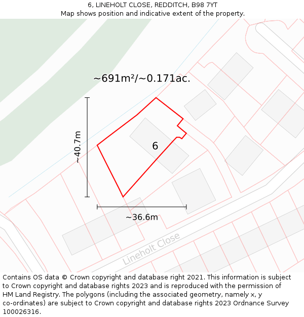 6, LINEHOLT CLOSE, REDDITCH, B98 7YT: Plot and title map