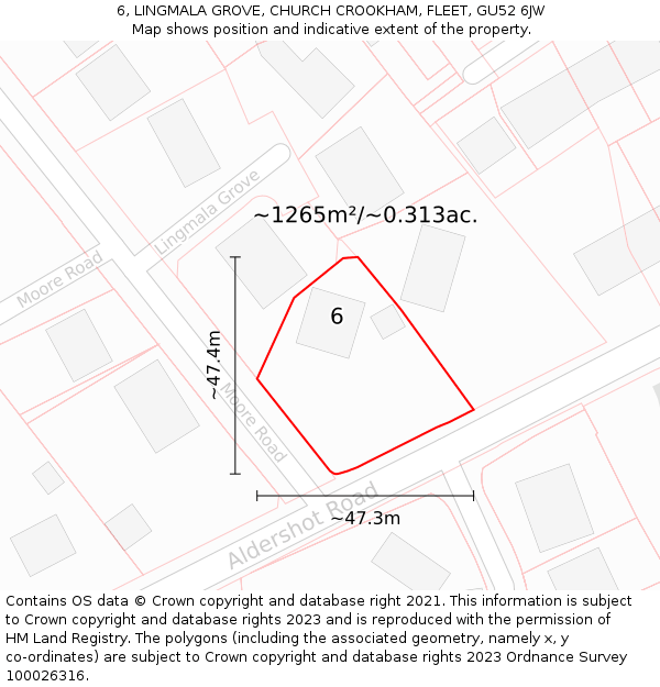 6, LINGMALA GROVE, CHURCH CROOKHAM, FLEET, GU52 6JW: Plot and title map