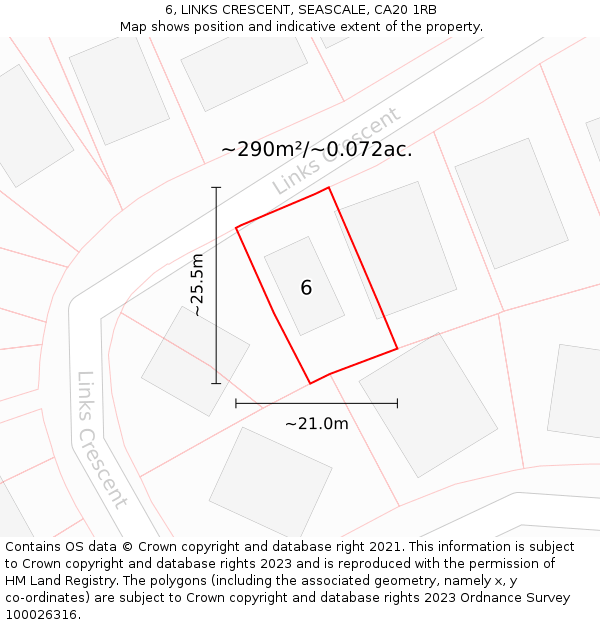 6, LINKS CRESCENT, SEASCALE, CA20 1RB: Plot and title map