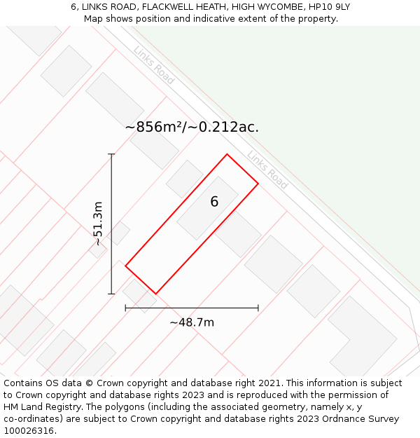 6, LINKS ROAD, FLACKWELL HEATH, HIGH WYCOMBE, HP10 9LY: Plot and title map