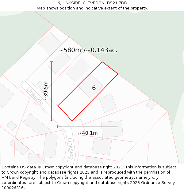 6, LINKSIDE, CLEVEDON, BS21 7DD: Plot and title map