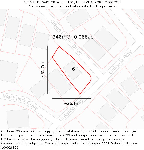 6, LINKSIDE WAY, GREAT SUTTON, ELLESMERE PORT, CH66 2GD: Plot and title map