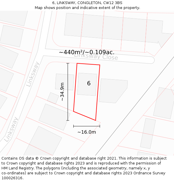 6, LINKSWAY, CONGLETON, CW12 3BS: Plot and title map