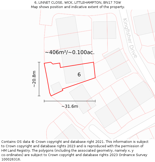 6, LINNET CLOSE, WICK, LITTLEHAMPTON, BN17 7GW: Plot and title map