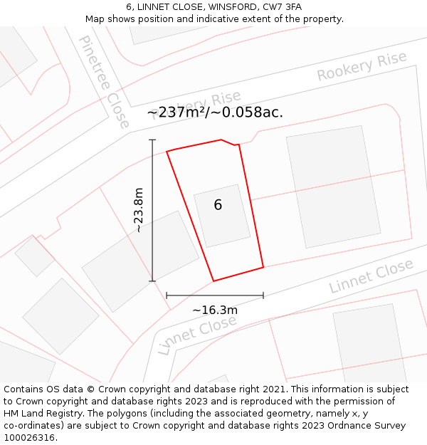 6, LINNET CLOSE, WINSFORD, CW7 3FA: Plot and title map