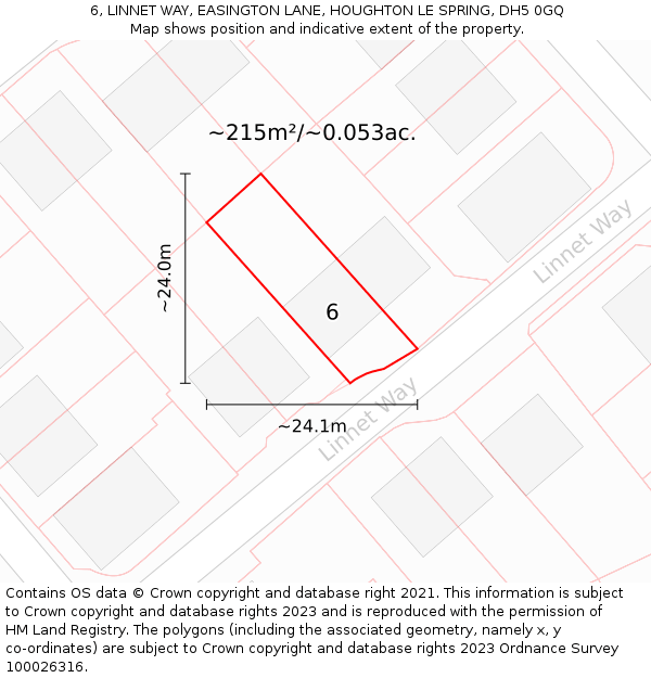 6, LINNET WAY, EASINGTON LANE, HOUGHTON LE SPRING, DH5 0GQ: Plot and title map