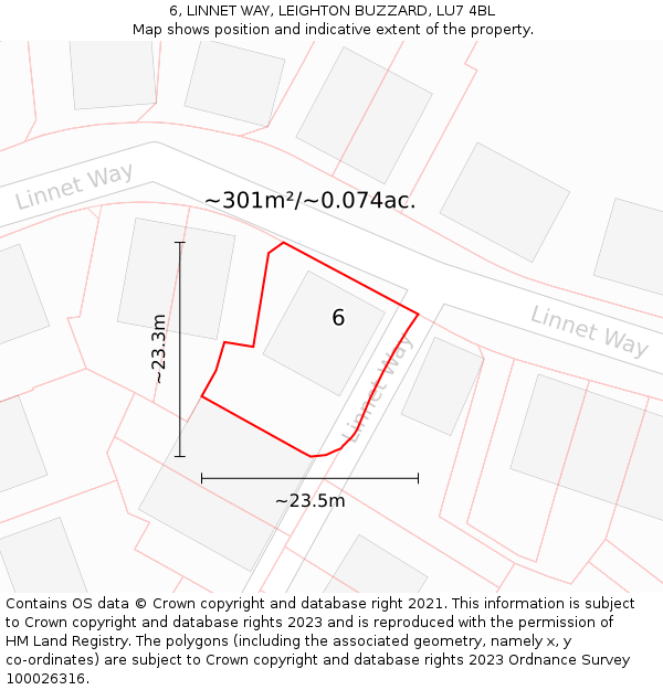 6, LINNET WAY, LEIGHTON BUZZARD, LU7 4BL: Plot and title map