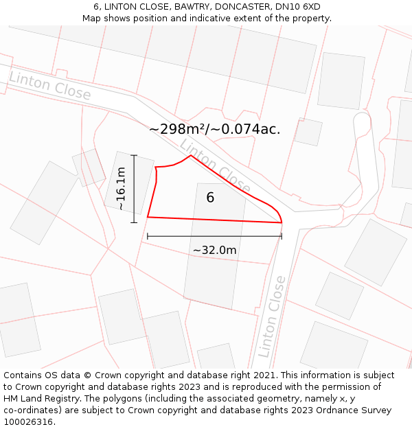 6, LINTON CLOSE, BAWTRY, DONCASTER, DN10 6XD: Plot and title map