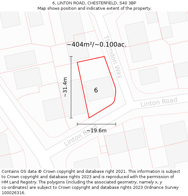 6, LINTON ROAD, CHESTERFIELD, S40 3BP: Plot and title map