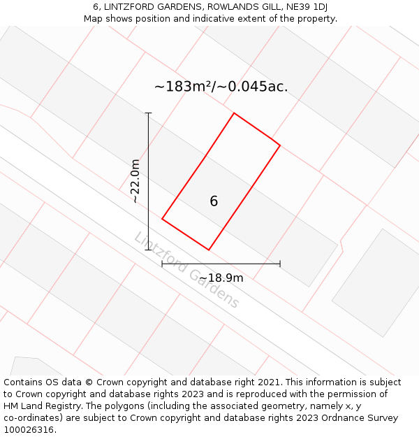 6, LINTZFORD GARDENS, ROWLANDS GILL, NE39 1DJ: Plot and title map
