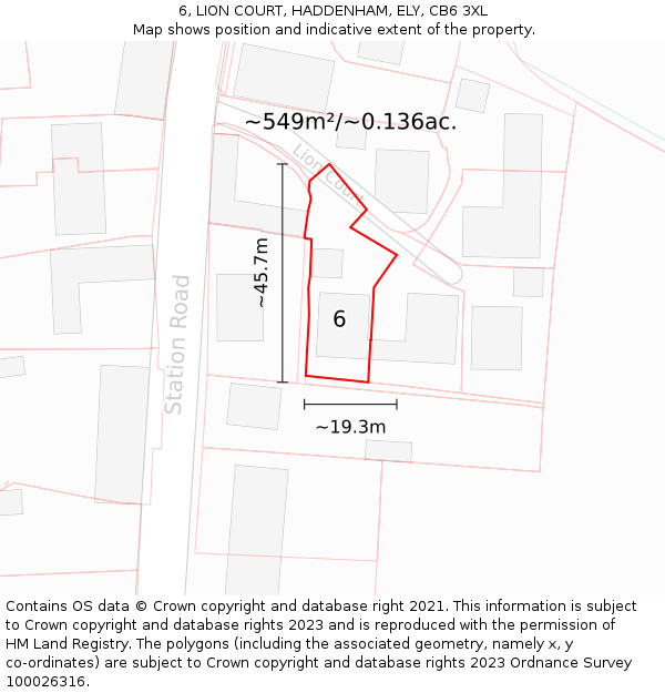 6, LION COURT, HADDENHAM, ELY, CB6 3XL: Plot and title map