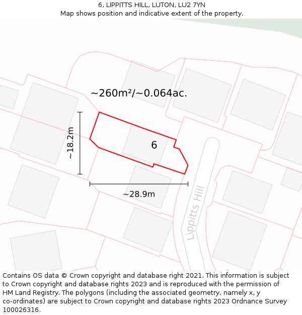 6, LIPPITTS HILL, LUTON, LU2 7YN: Plot and title map