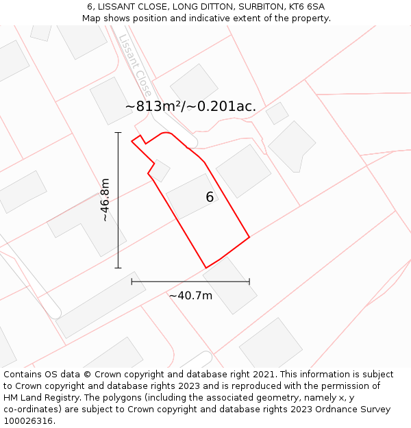 6, LISSANT CLOSE, LONG DITTON, SURBITON, KT6 6SA: Plot and title map
