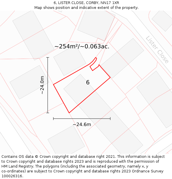 6, LISTER CLOSE, CORBY, NN17 1XR: Plot and title map