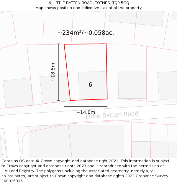 6, LITTLE BATTEN ROAD, TOTNES, TQ9 5GQ: Plot and title map