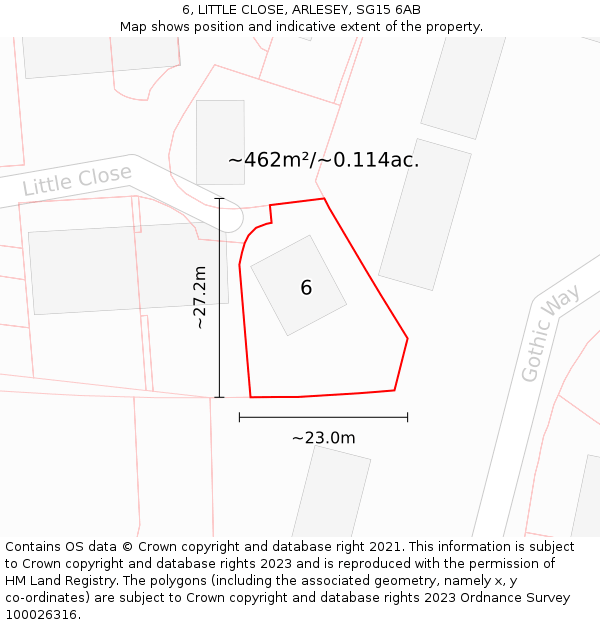 6, LITTLE CLOSE, ARLESEY, SG15 6AB: Plot and title map