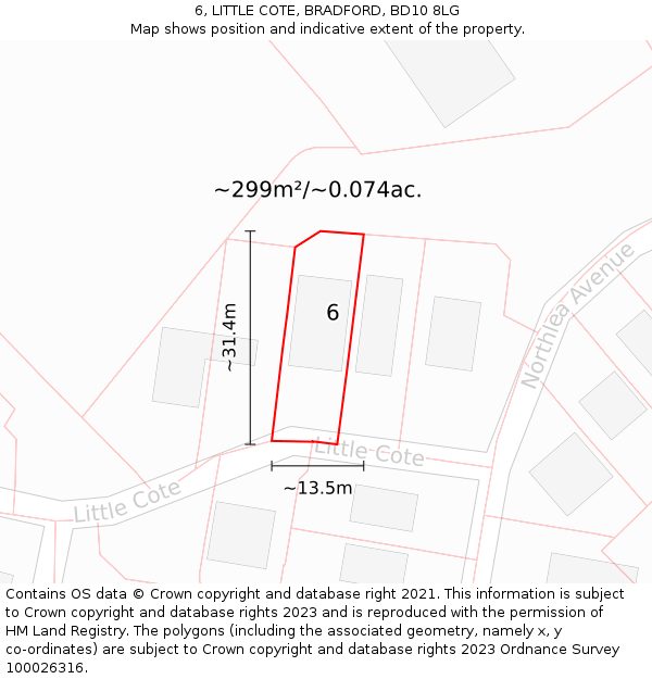 6, LITTLE COTE, BRADFORD, BD10 8LG: Plot and title map