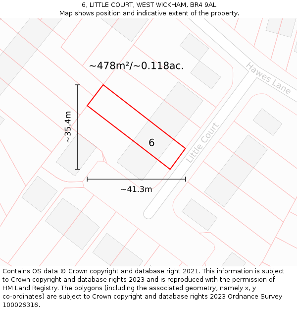 6, LITTLE COURT, WEST WICKHAM, BR4 9AL: Plot and title map