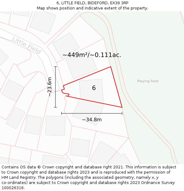 6, LITTLE FIELD, BIDEFORD, EX39 3RP: Plot and title map