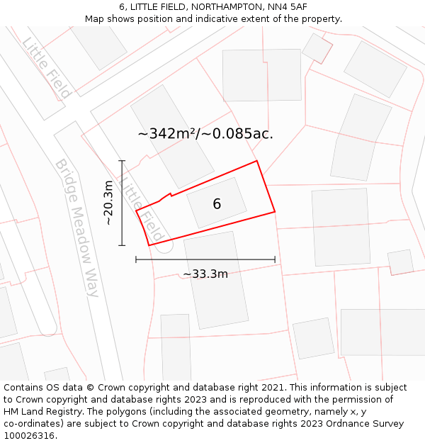 6, LITTLE FIELD, NORTHAMPTON, NN4 5AF: Plot and title map