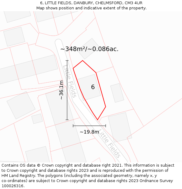 6, LITTLE FIELDS, DANBURY, CHELMSFORD, CM3 4UR: Plot and title map