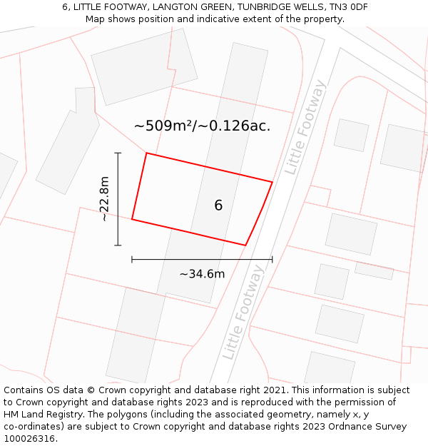 6, LITTLE FOOTWAY, LANGTON GREEN, TUNBRIDGE WELLS, TN3 0DF: Plot and title map