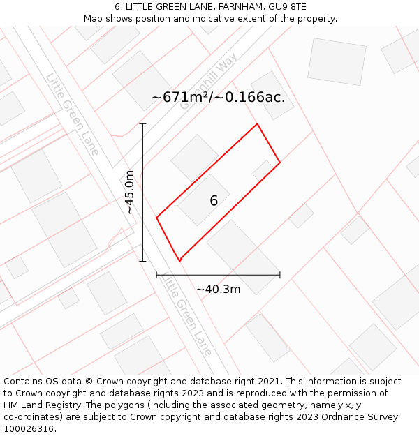 6, LITTLE GREEN LANE, FARNHAM, GU9 8TE: Plot and title map