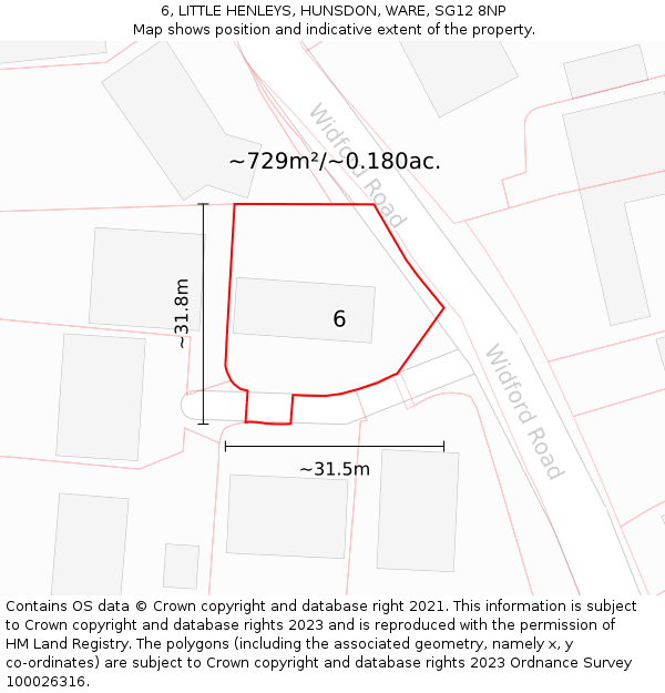 6, LITTLE HENLEYS, HUNSDON, WARE, SG12 8NP: Plot and title map