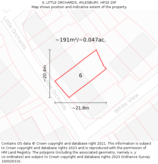 6, LITTLE ORCHARDS, AYLESBURY, HP20 2XF: Plot and title map