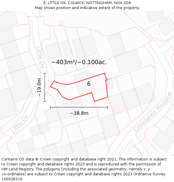 6, LITTLE OX, COLWICK, NOTTINGHAM, NG4 2DA: Plot and title map