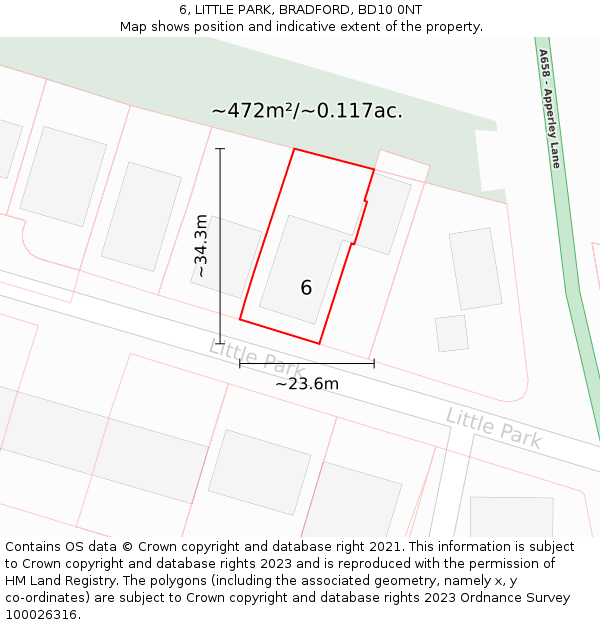 6, LITTLE PARK, BRADFORD, BD10 0NT: Plot and title map