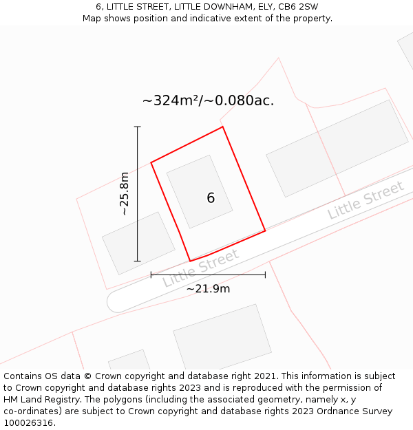 6, LITTLE STREET, LITTLE DOWNHAM, ELY, CB6 2SW: Plot and title map