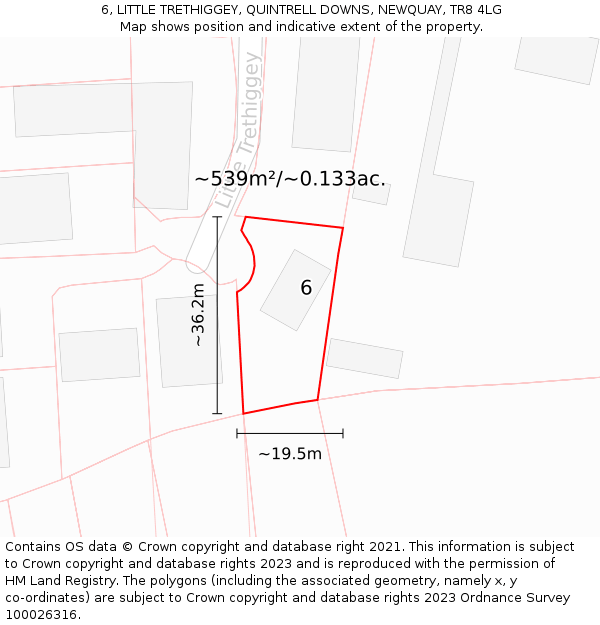 6, LITTLE TRETHIGGEY, QUINTRELL DOWNS, NEWQUAY, TR8 4LG: Plot and title map