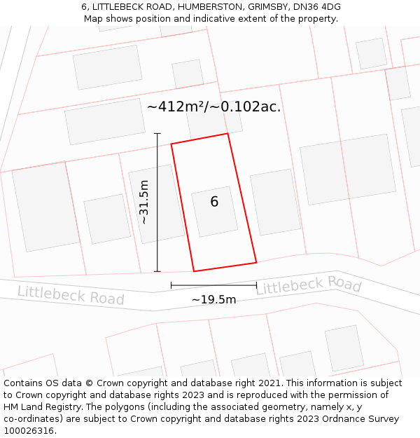 6, LITTLEBECK ROAD, HUMBERSTON, GRIMSBY, DN36 4DG: Plot and title map
