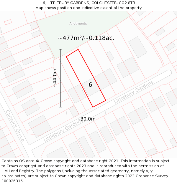 6, LITTLEBURY GARDENS, COLCHESTER, CO2 8TB: Plot and title map