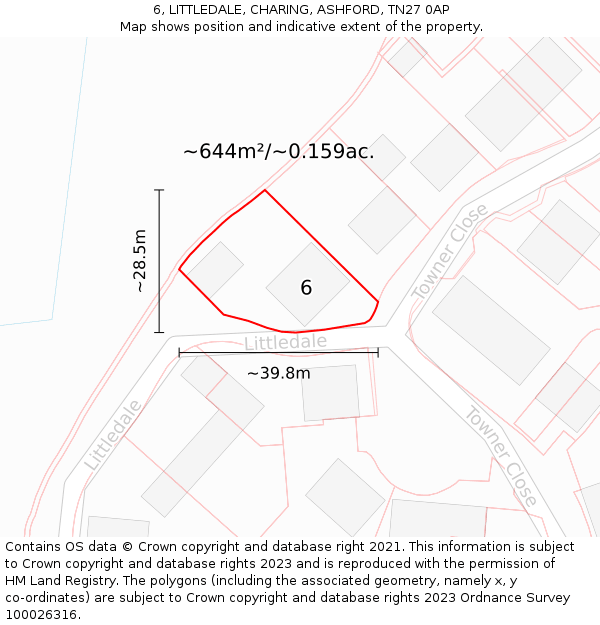 6, LITTLEDALE, CHARING, ASHFORD, TN27 0AP: Plot and title map