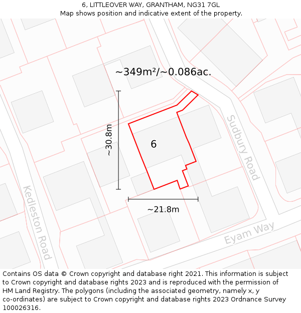 6, LITTLEOVER WAY, GRANTHAM, NG31 7GL: Plot and title map