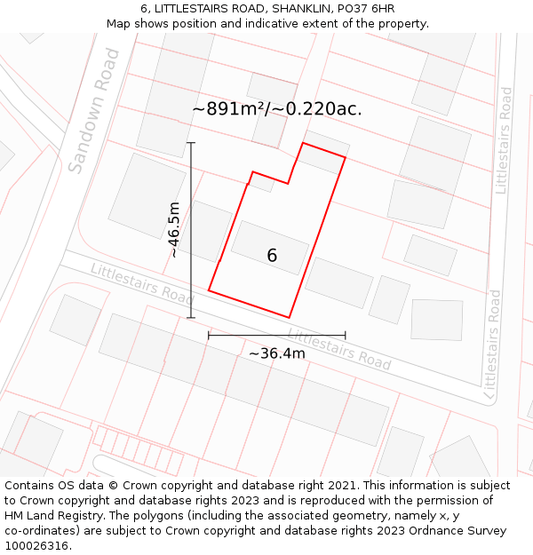 6, LITTLESTAIRS ROAD, SHANKLIN, PO37 6HR: Plot and title map