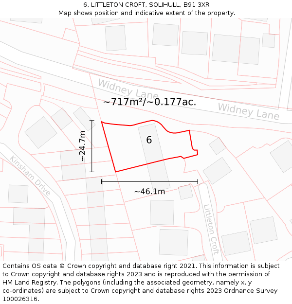 6, LITTLETON CROFT, SOLIHULL, B91 3XR: Plot and title map