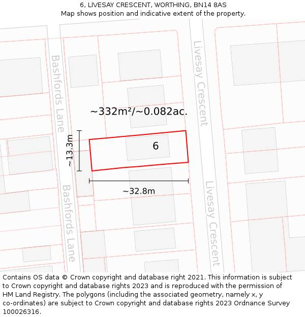 6, LIVESAY CRESCENT, WORTHING, BN14 8AS: Plot and title map