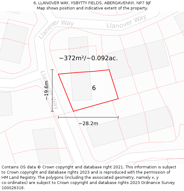 6, LLANOVER WAY, YSBYTTY FIELDS, ABERGAVENNY, NP7 9JF: Plot and title map