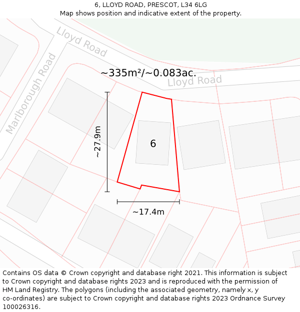 6, LLOYD ROAD, PRESCOT, L34 6LG: Plot and title map