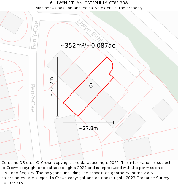 6, LLWYN EITHAN, CAERPHILLY, CF83 3BW: Plot and title map
