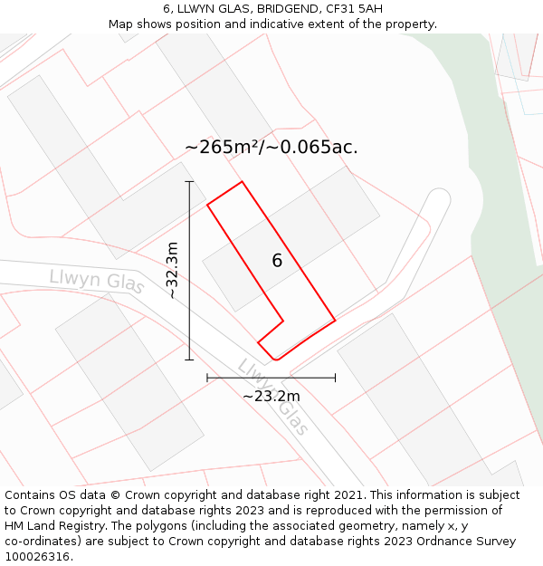 6, LLWYN GLAS, BRIDGEND, CF31 5AH: Plot and title map